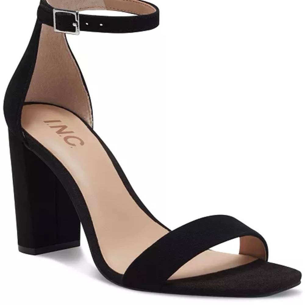 I.N.C.INTERNATIONAL CONCEPTS LEXINI SANDALS WOMENS BLACK SUEDE ANKLE-STRAP SZ 10